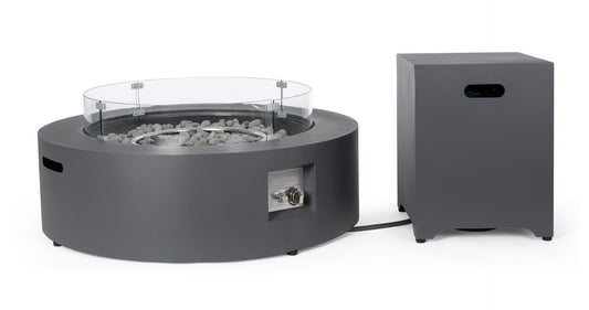 Decor Space Gaskamin Wolke Gestell aus lackiertem Stahl mit Windschutz aus Glas (dunkelgrau)