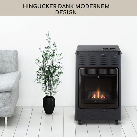 blumfeldt Andora Flame Gasheizofen - zwei Heizstufen mit 2 oder 3,4 kW, bis 11 kg Gasflaschen, Heizfläche: bis 68 m², inkl. Schlauch und Druckminderer, Feuerschein, elektrisches Zündsystem, schwarz