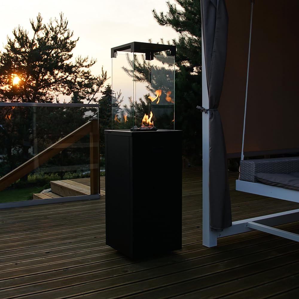 Kratki Patio Light Gas Terrassenheizer-Feuerstelle-Gaskamin-Aussenkamin -Terrassenkamin-Balkon-Gartenkamin-Gas-Gartenheizer auf Rädern- 8,2kW G30/50mbar Schwarz