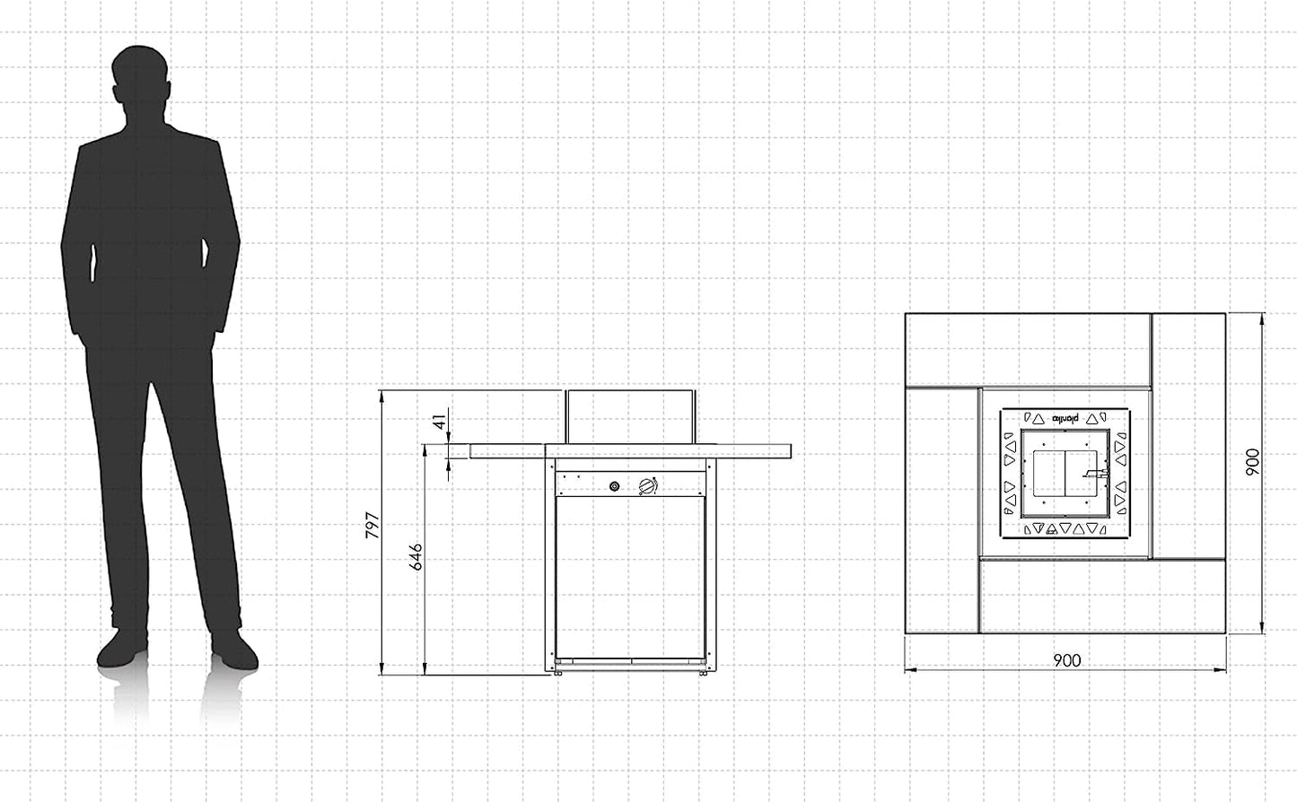 Planika Square Table Feuerstelle Gas mit Tisch Outdoor - Außenkamin Feuerstelle Outdoor Terrassenfeuer Balkonfeuerstelle Feuerschale Tisch - Feuertisch mit Abdeckung