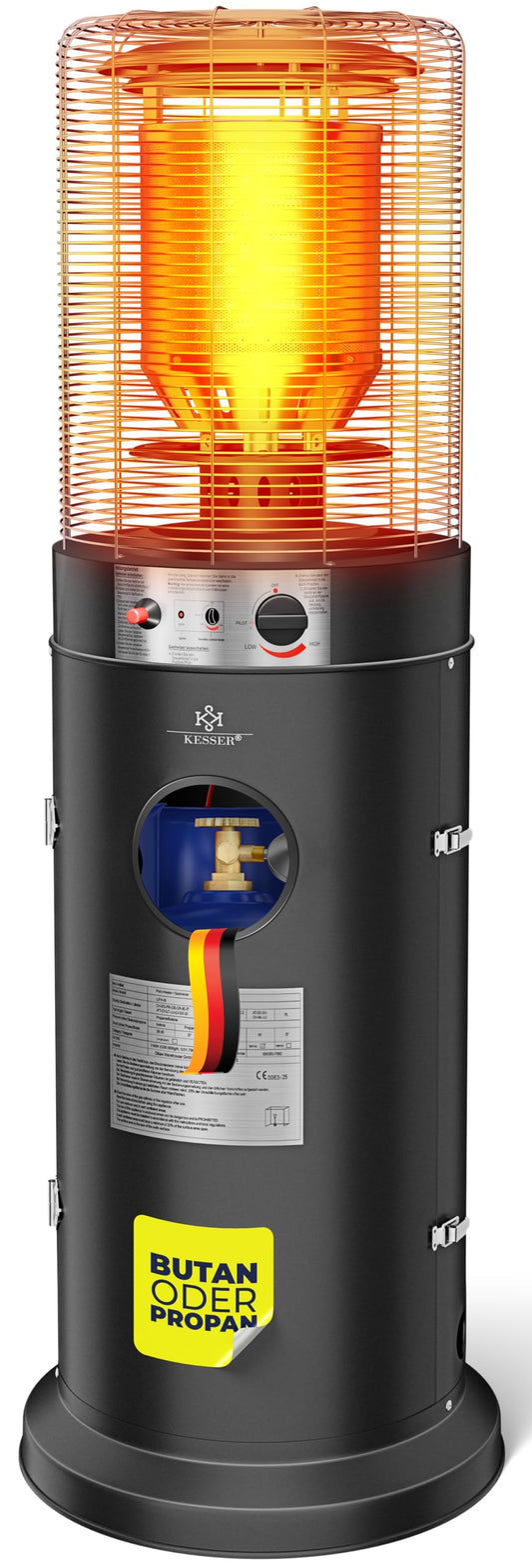 KESSER® Heizstrahler Gas KE12 Heizpilz für Terrasse Terrassenheizer Terrassenheizstrahler, Freiluftheizung 10 kW Gasheizstrahler gasheizer, Wärmestrahler, Heizgerät - inkl. Schutzhülle, Schwarz
