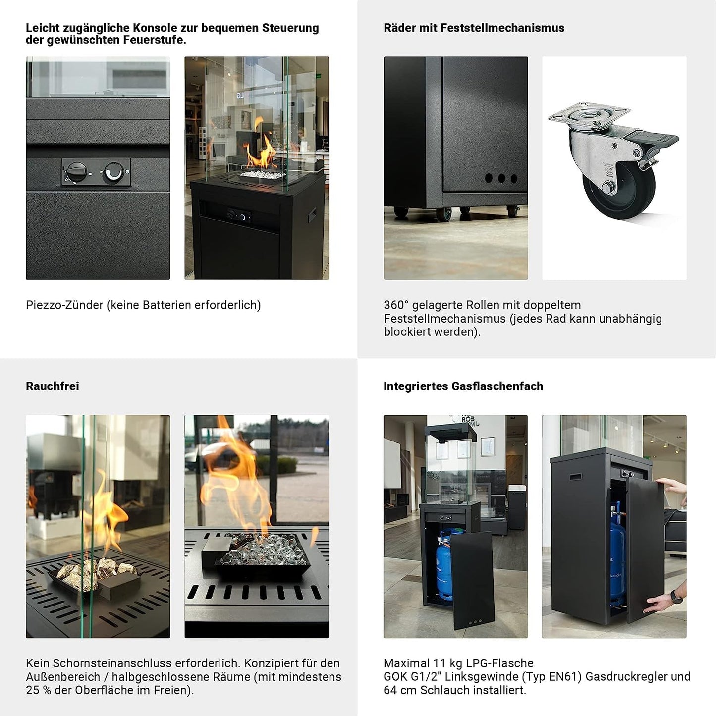 KRATKI Patio Light - Terrassenheizer Gas 8,2 kW - Set mit Reduzierstück - Heizstrahler Terrasse - Heizpilz für Garden - Gartenkamin - Deko Terrasse Outdoor