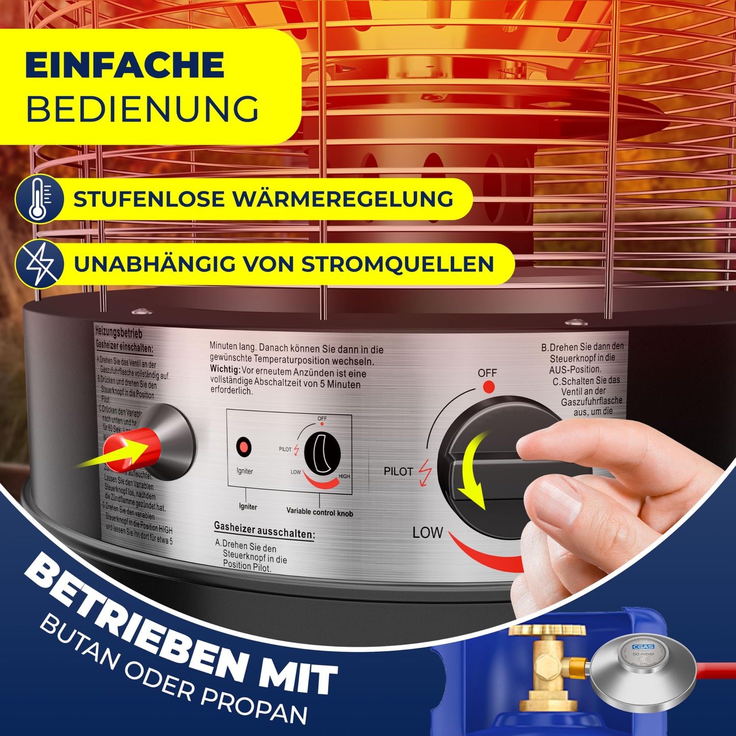 KESSER® Heizstrahler Gas KE12 Heizpilz für Terrasse Terrassenheizer Terrassenheizstrahler, Freiluftheizung 10 kW Gasheizstrahler gasheizer, Wärmestrahler, Heizgerät - inkl. Schutzhülle, Schwarz