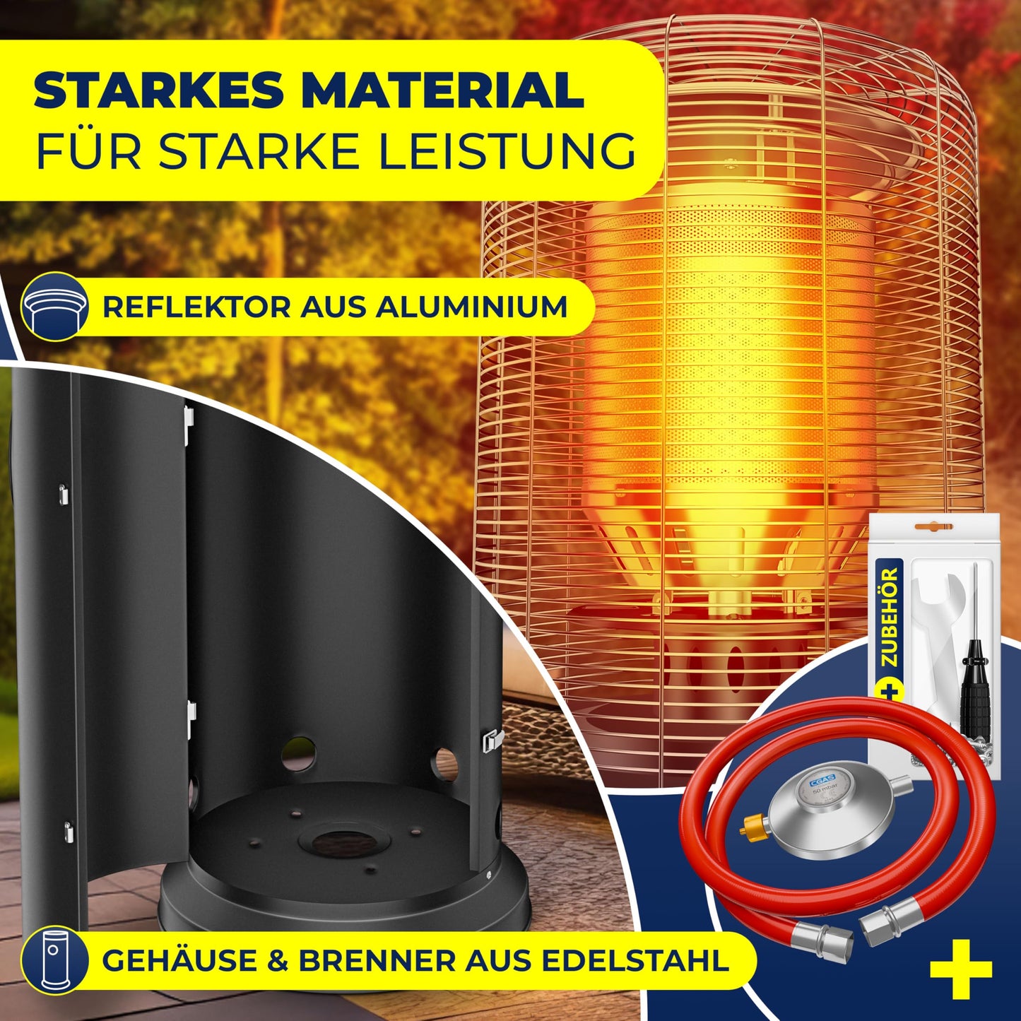 KESSER® Heizstrahler Gas KE12 Heizpilz für Terrasse Terrassenheizer Terrassenheizstrahler, Freiluftheizung 10 kW Gasheizstrahler gasheizer, Wärmestrahler, Heizgerät - inkl. Schutzhülle, Schwarz