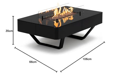 Planika Rio Table Kaffeetisch mit LPG-Feuerstelle, schwarz, tragbar, für den Garten und die Terrasse