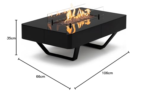 Planika Rio Table Kaffeetisch mit LPG-Feuerstelle, schwarz, tragbar, für den Garten und die Terrasse