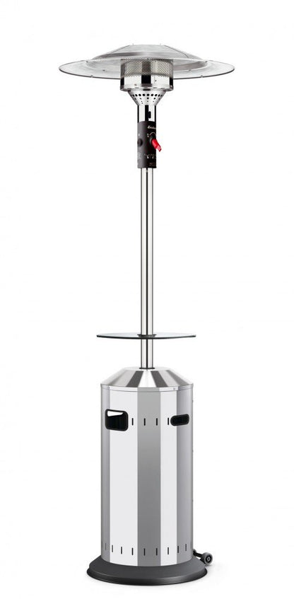 Enders Terrassenheizer Gas Elegance, Gas-Heizstrahler 9376, Heizpilz mit stufenloser Regulierung, Eco Plus Brenner, Transporträder, Umkippsicherung, Silber/Schwarz