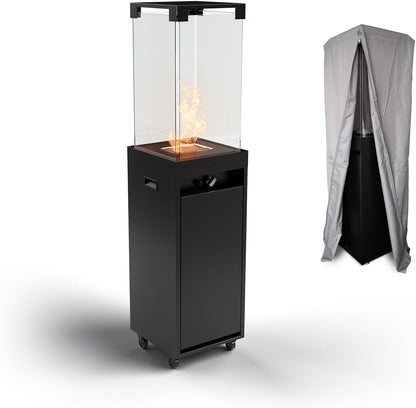 Planika - Faro – Terrassenheizer Gas schwarzer, 8kW tragbarer und freistehender, Propan Heizpilz für Ihren Garten und Terrasse (Faro + Abdeckung), 36 x 36 x 150 cm