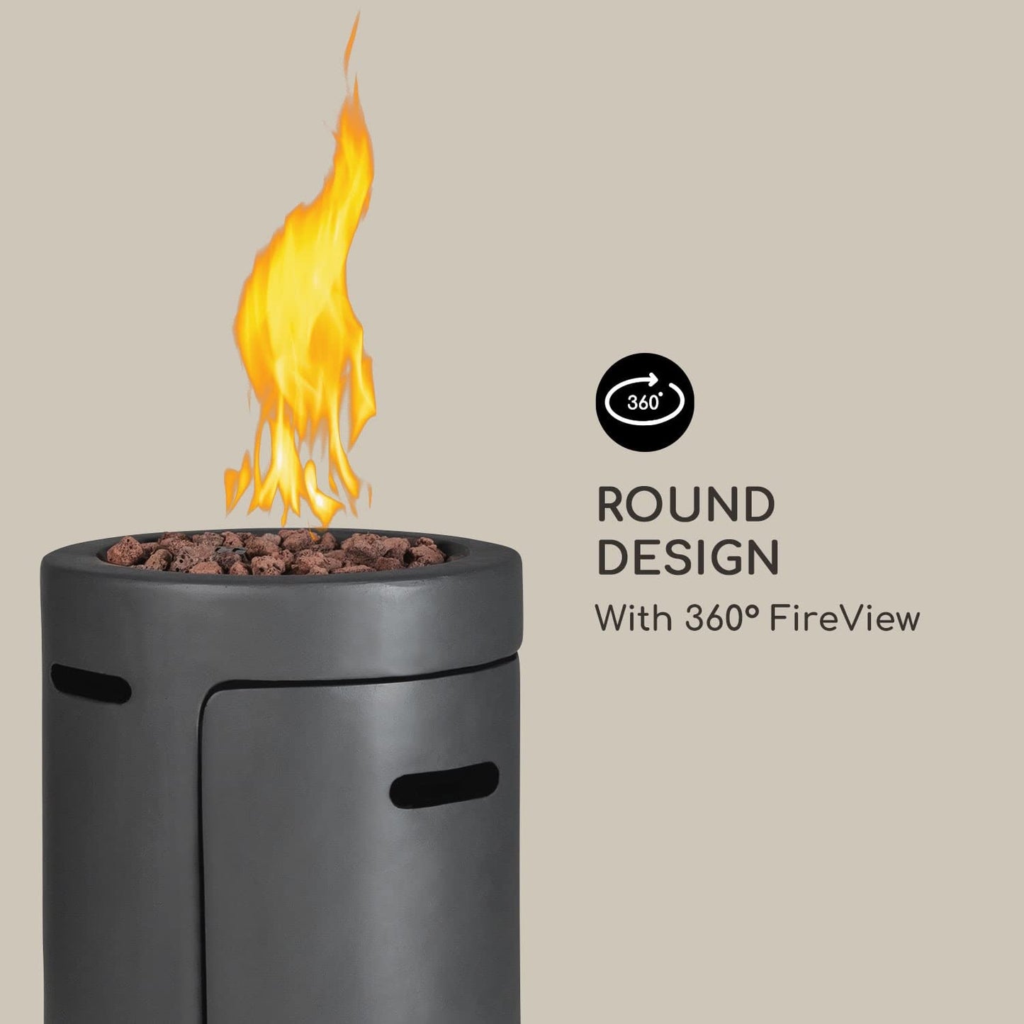 Blumfeldt Crete Gas-Feuerstelle, 13 kW Wärmeleistung, Flüssiggas, Edelstahl, 360° FireView, inkl. Regencover, Gasdruck: max. 50 mbar, zweistufiger Drehregler, dunkelgrau