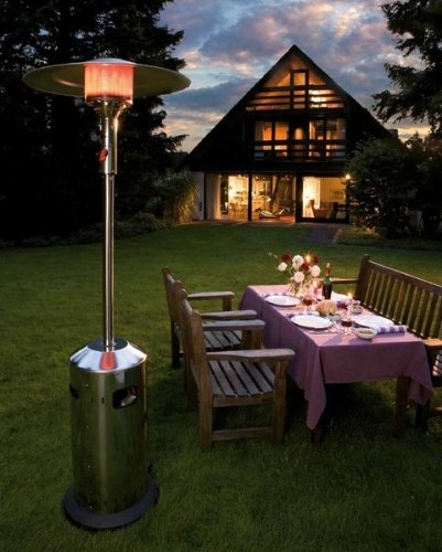 Enders Terrassenheizer Gas Elegance, Gas-Heizstrahler 9376, Heizpilz mit stufenloser Regulierung, Eco Plus Brenner, Transporträder, Umkippsicherung, Silber/Schwarz