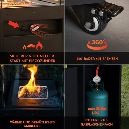 Planika - Faro – Terrassenheizer Gas schwarzer, 8kW tragbarer und freistehender, Propan Heizpilz für Ihren Garten und Terrasse (Faro + Abdeckung), 36 x 36 x 150 cm