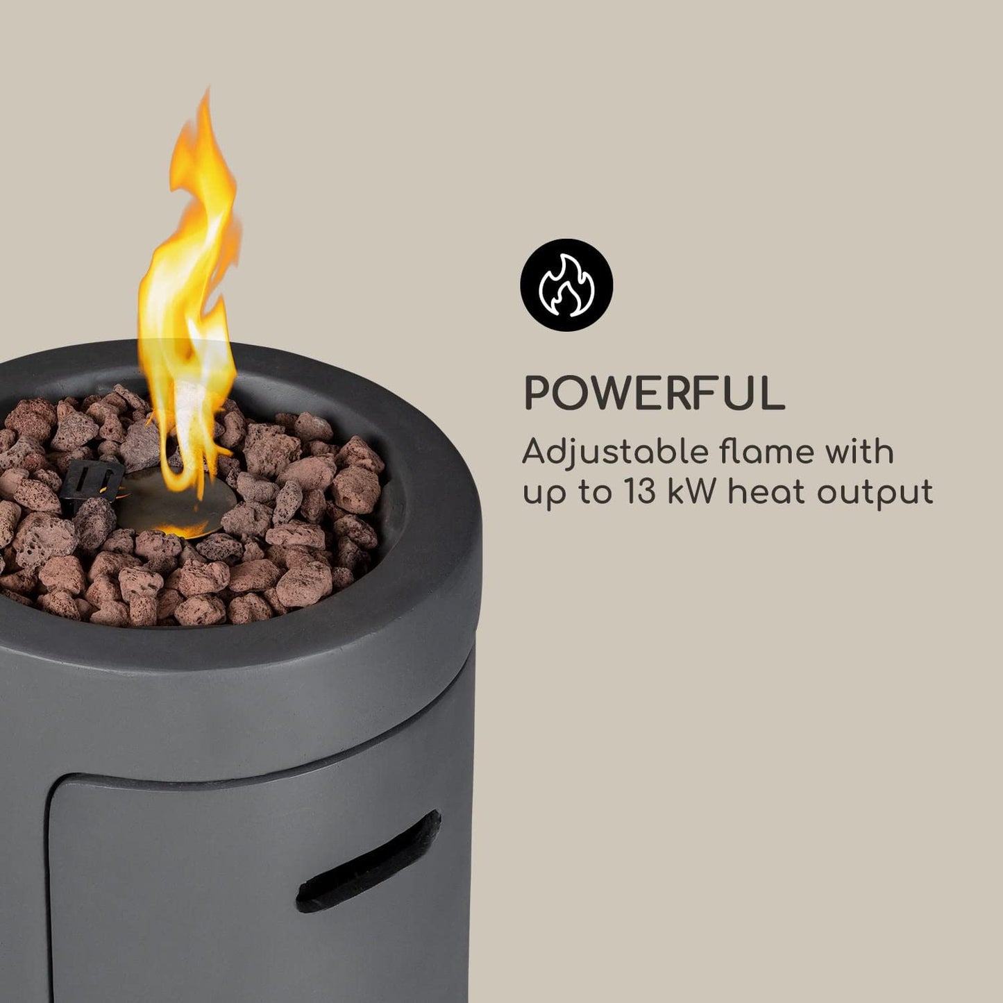 Blumfeldt Crete Gas-Feuerstelle, 13 kW Wärmeleistung, Flüssiggas, Edelstahl, 360° FireView, inkl. Regencover, Gasdruck: max. 50 mbar, zweistufiger Drehregler, dunkelgrau