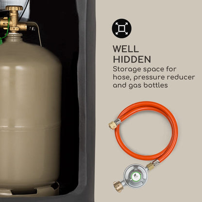 Blumfeldt Crete Gas-Feuerstelle, 13 kW Wärmeleistung, Flüssiggas, Edelstahl, 360° FireView, inkl. Regencover, Gasdruck: max. 50 mbar, zweistufiger Drehregler, dunkelgrau