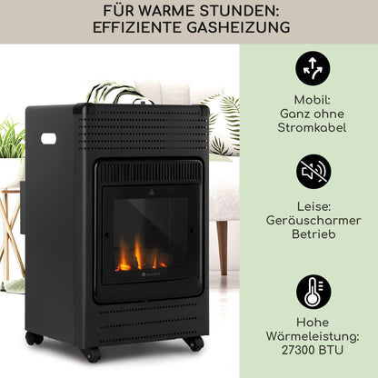 blumfeldt Andora Flame Gasheizofen - zwei Heizstufen mit 2 oder 3,4 kW, bis 11 kg Gasflaschen, Heizfläche: bis 68 m², inkl. Schlauch und Druckminderer, Feuerschein, elektrisches Zündsystem, schwarz