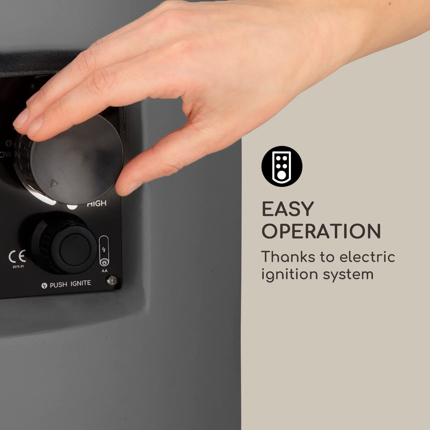 Blumfeldt Crete Gas-Feuerstelle, 13 kW Wärmeleistung, Flüssiggas, Edelstahl, 360° FireView, inkl. Regencover, Gasdruck: max. 50 mbar, zweistufiger Drehregler, dunkelgrau