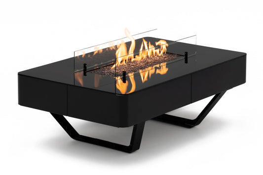 Planika Rio Table Kaffeetisch mit LPG-Feuerstelle, schwarz, tragbar, für den Garten und die Terrasse
