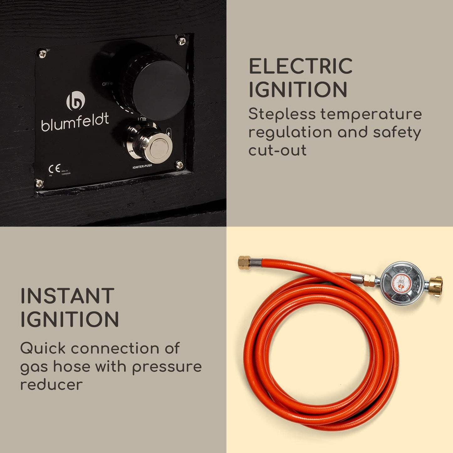Blumfeldt Corinth Gas-Feuerstelle, Heizstrahler & Feuerstellen 40.000BTU/13kW, Feuerstelle mit Abdeckung, Heizstrahler Gas, Edelstahlbrenner, schwarz