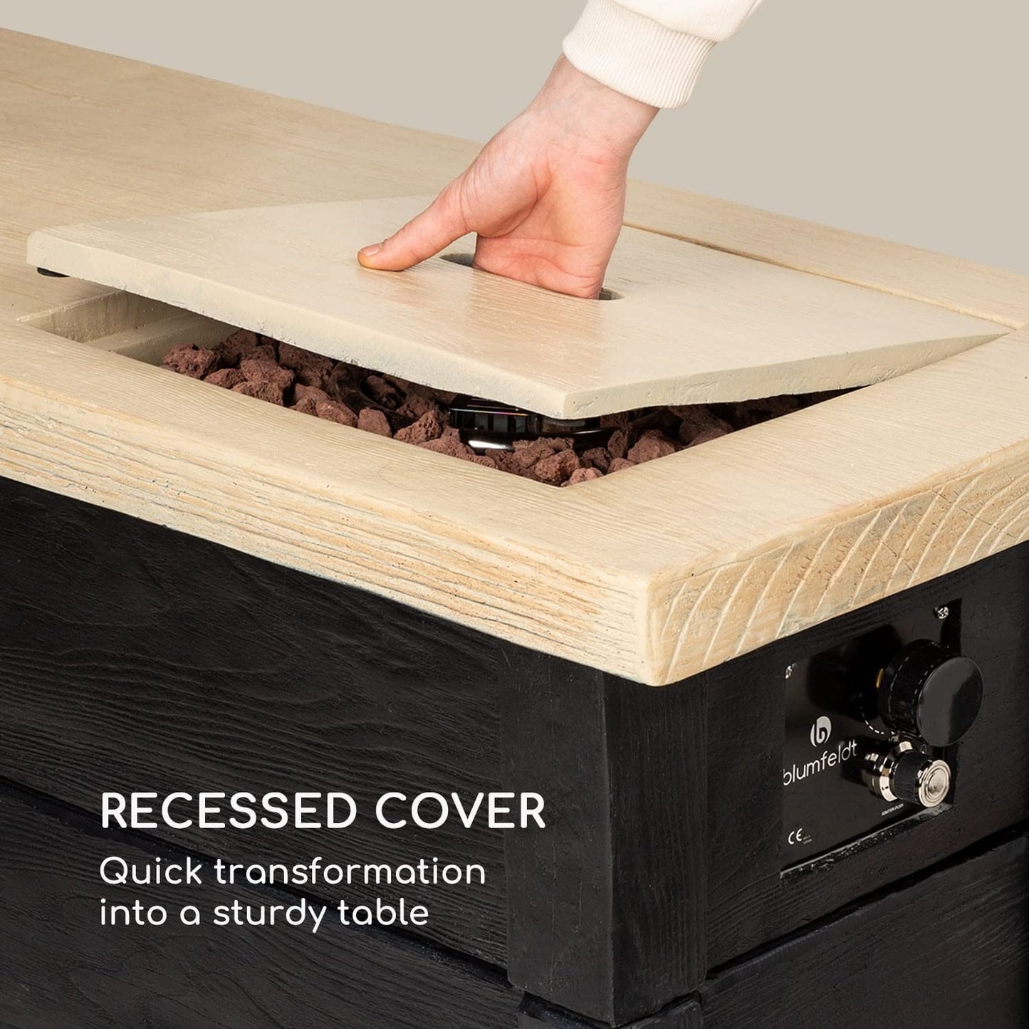 Blumfeldt Corinth Gas-Feuerstelle, Heizstrahler & Feuerstellen 40.000BTU/13kW, Feuerstelle mit Abdeckung, Heizstrahler Gas, Edelstahlbrenner, schwarz