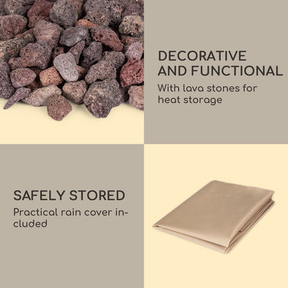 Blumfeldt Crete Gas-Feuerstelle, 13 kW Wärmeleistung, Flüssiggas, Edelstahl, 360° FireView, inkl. Regencover, Gasdruck: max. 50 mbar, zweistufiger Drehregler, dunkelgrau