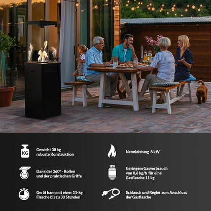 KRATKI Patio Light - Terrassenheizer Gas 8,2 kW - Set mit Reduzierstück - Heizstrahler Terrasse - Heizpilz für Garden - Gartenkamin - Deko Terrasse Outdoor