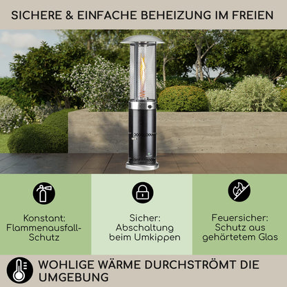 Blumfeldt Heizpilz Gas für Terrasse, Garten & Balkon, Terrassenheizer mit 360°Flammen-Blick, Outdoor-Gasheizstrahler, Terrassen-Heizer mit Elektrischer Zündung, Gas-Heizstrahler mit Bodenrollen