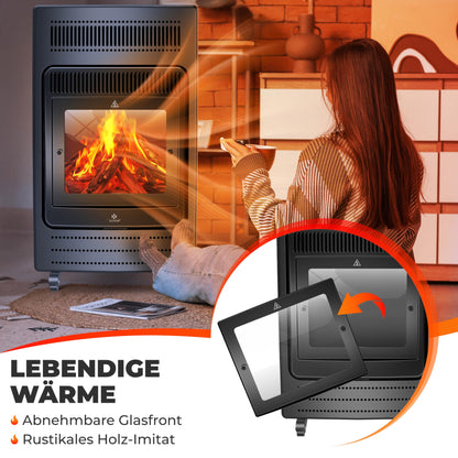 KESSER® Gasheizer Gasheizofen Heizstrahler 3,4 kW Gas Kamin inkl. Gasdruckregler & Gasschlauch, 2 Heizstufen Infrarot 3400W Gasheizstrahler Gasheizung Butan- oder Propangasflaschen bis 11kg Schwarz