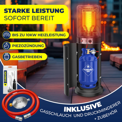 KESSER® Heizstrahler Gas KE12 Heizpilz für Terrasse Terrassenheizer Terrassenheizstrahler, Freiluftheizung 10 kW Gasheizstrahler gasheizer, Wärmestrahler, Heizgerät - inkl. Schutzhülle, Schwarz