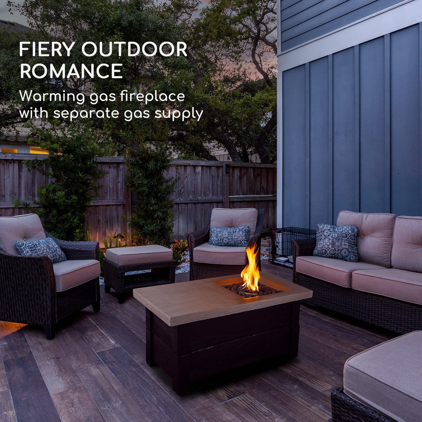 Blumfeldt Corinth Gas-Feuerstelle, Heizstrahler & Feuerstellen 40.000BTU/13kW, Feuerstelle mit Abdeckung, Heizstrahler Gas, Edelstahlbrenner, schwarz