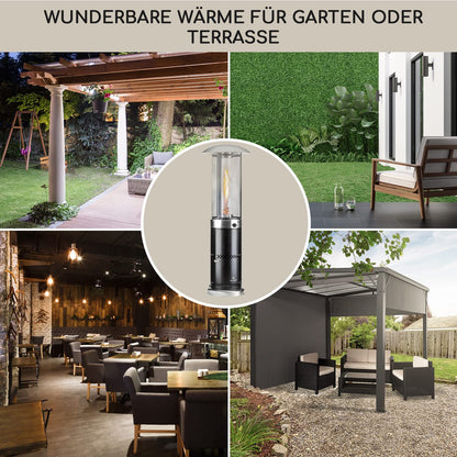 Blumfeldt Heizpilz Gas für Terrasse, Garten & Balkon, Terrassenheizer mit 360°Flammen-Blick, Outdoor-Gasheizstrahler, Terrassen-Heizer mit Elektrischer Zündung, Gas-Heizstrahler mit Bodenrollen