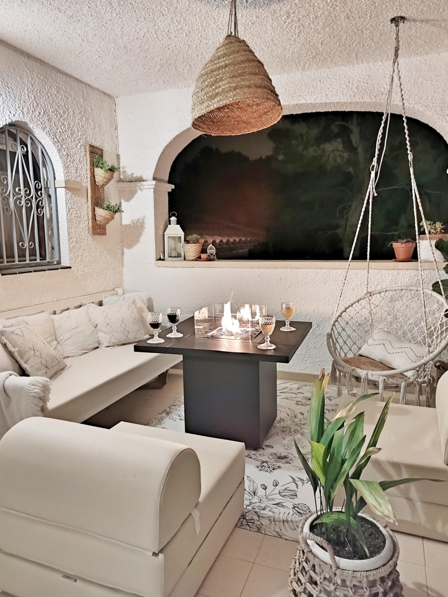 Planika Square Table Feuerstelle Gas mit Tisch Outdoor - Außenkamin Feuerstelle Outdoor Terrassenfeuer Balkonfeuerstelle Feuerschale Tisch - Feuertisch mit Abdeckung