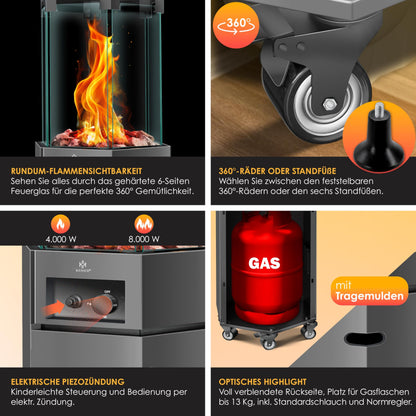 KESSER® Heizstrahler Gas Terrassenheizstrahler Gasheizungen Gasheizstrahler Gasheizer inkl. Schutzhülle Outdoor-Heizung Mobiler Heizpilz Flammenheizer, Pyramide Terrassenheizer, mit Bodenrollen