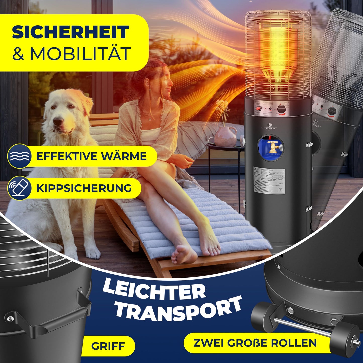 KESSER® Heizstrahler Gas KE12 Heizpilz für Terrasse Terrassenheizer Terrassenheizstrahler, Freiluftheizung 10 kW Gasheizstrahler gasheizer, Wärmestrahler, Heizgerät - inkl. Schutzhülle, Schwarz