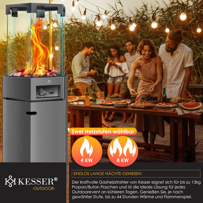 KESSER® Heizstrahler Gas Terrassenheizstrahler Gasheizungen Gasheizstrahler Gasheizer inkl. Schutzhülle Outdoor-Heizung Mobiler Heizpilz Flammenheizer, Pyramide Terrassenheizer, mit Bodenrollen