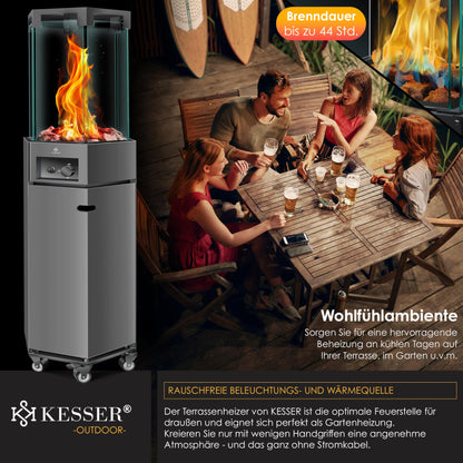 KESSER® Heizstrahler Gas Terrassenheizstrahler Gasheizungen Gasheizstrahler Gasheizer inkl. Schutzhülle Outdoor-Heizung Mobiler Heizpilz Flammenheizer, Pyramide Terrassenheizer, mit Bodenrollen