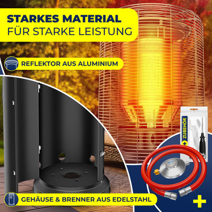 KESSER® Heizstrahler Gas KE12 Heizpilz für Terrasse Terrassenheizer Terrassenheizstrahler, Freiluftheizung 10 kW Gasheizstrahler gasheizer, Wärmestrahler, Heizgerät - inkl. Schutzhülle, Schwarz
